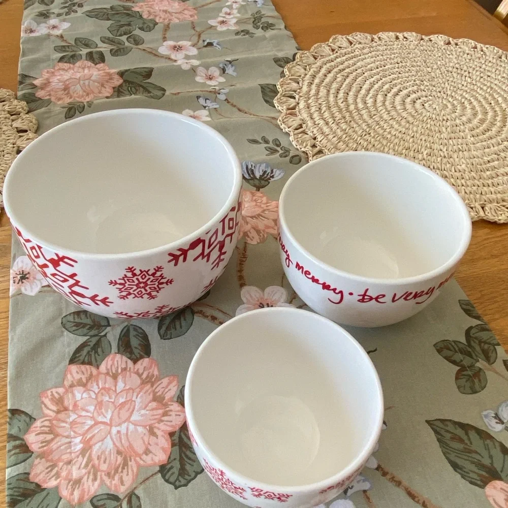 Crate&Barrel White and Red Snowflake Bowls